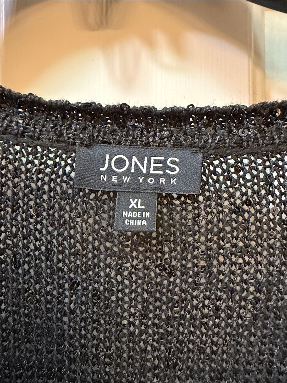 Jones New York Charcoal Black V-Neck Sequin Knit Sweater - Picture 2 of 3